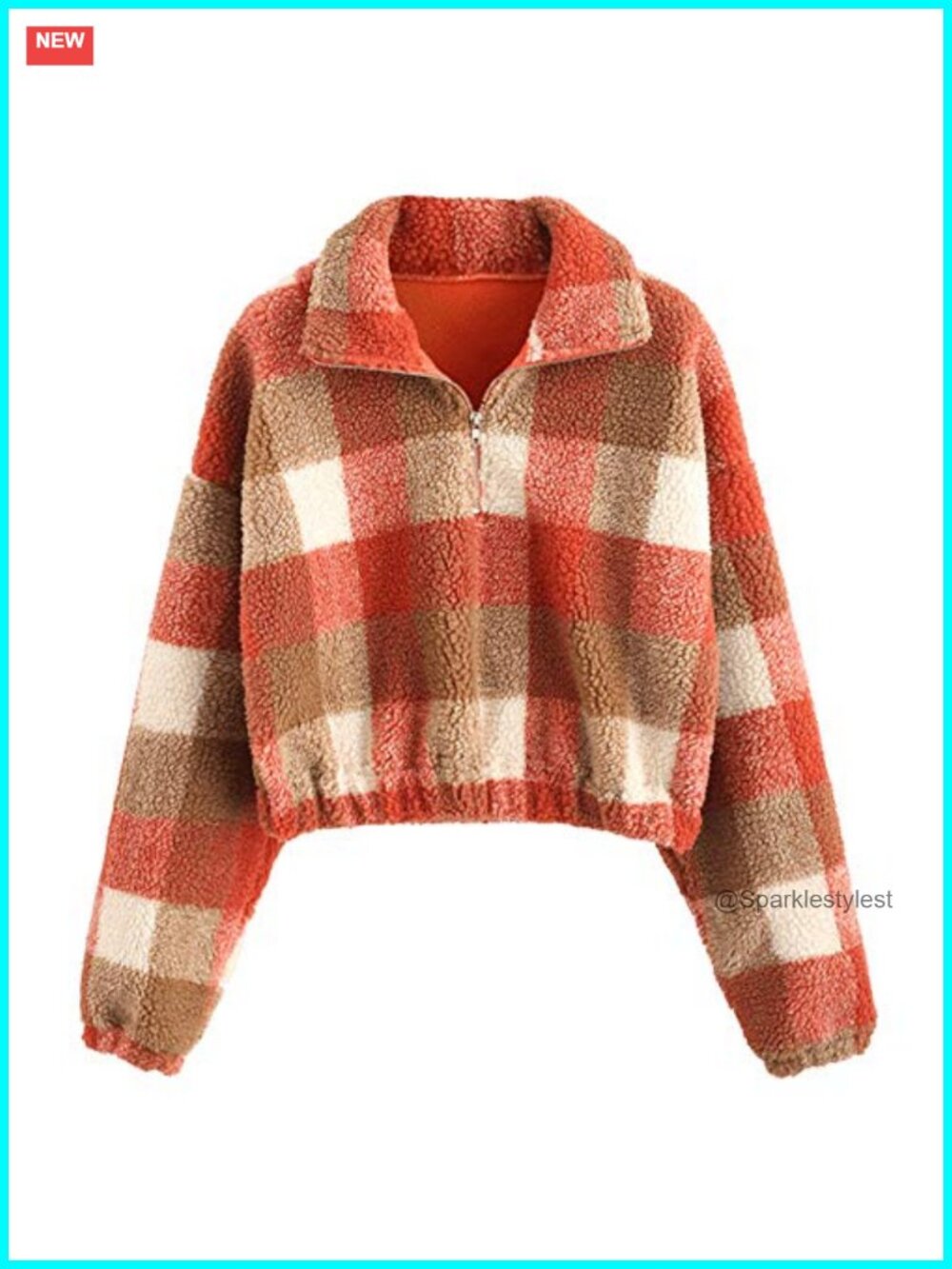Faux Fur Sweatshirt Half Zip Crop Top Long Sleeve Pullover